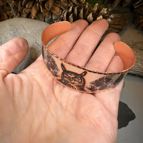 Load image into Gallery viewer, Mystical Owl Copper Cuff Bracelet