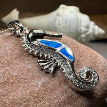 Load image into Gallery viewer, Blue Opal Seahorse Necklace