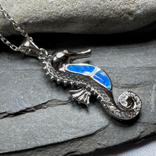 Load image into Gallery viewer, Blue Opal Seahorse Necklace