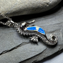 Load image into Gallery viewer, Blue Opal Seahorse Necklace