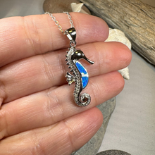 Load image into Gallery viewer, Blue Opal Seahorse Necklace