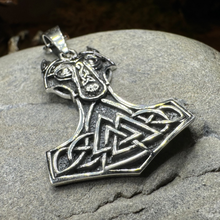 Load image into Gallery viewer, Wolf's Head Thor's Hammer Necklace