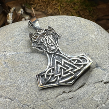 Load image into Gallery viewer, Wolf's Head Thor's Hammer Necklace
