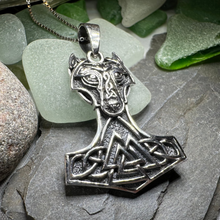 Load image into Gallery viewer, Wolf's Head Thor's Hammer Necklace