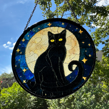 Load image into Gallery viewer, Full Moon Black Cat Suncatcher