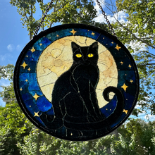 Load image into Gallery viewer, Full Moon Black Cat Suncatcher