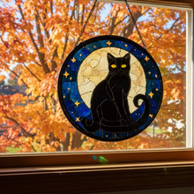 Load image into Gallery viewer, Full Moon Black Cat Suncatcher