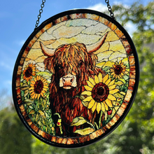 Load image into Gallery viewer, Sunflower Highland Cow Suncatcher