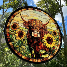 Load image into Gallery viewer, Sunflower Highland Cow Suncatcher
