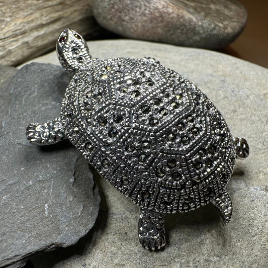 Esme Marcasite Turtle Brooch in Sterling Silver