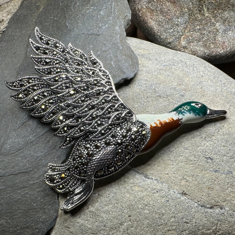 Load image into Gallery viewer, Mallard Duck Marcasite Brooch