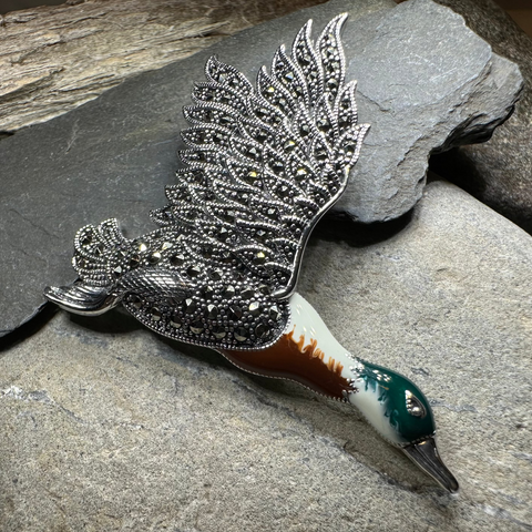 Load image into Gallery viewer, Mallard Duck Marcasite Brooch