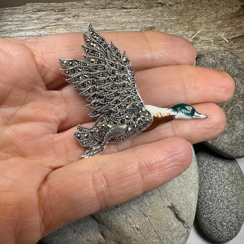 Load image into Gallery viewer, Mallard Duck Marcasite Brooch