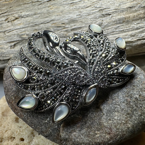 Load image into Gallery viewer, Children of Lir Marcasite Swan Brooch in Sterling Silver