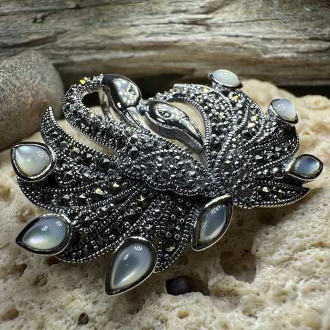 Load image into Gallery viewer, Children of Lir Marcasite Swan Brooch in Sterling Silver
