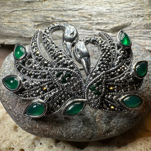 Load image into Gallery viewer, Children of Lir Marcasite Swan Brooch in Sterling Silver