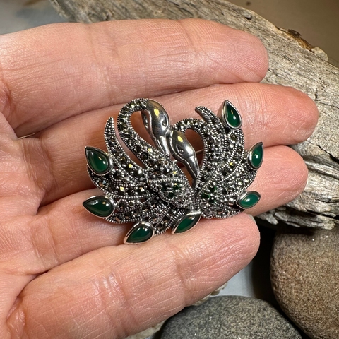 Load image into Gallery viewer, Children of Lir Marcasite Swan Brooch in Sterling Silver