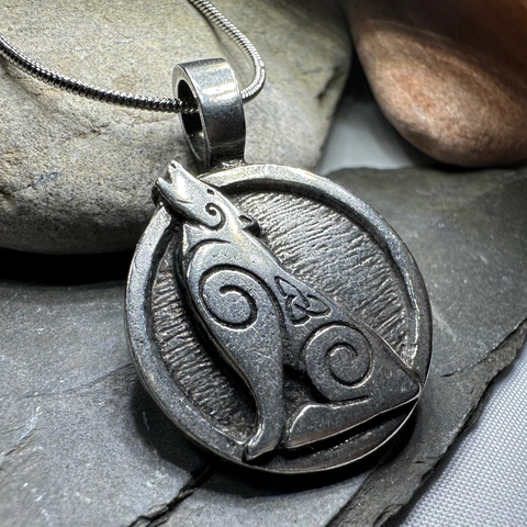 Load image into Gallery viewer, Celtic Wolf Pewter Necklace