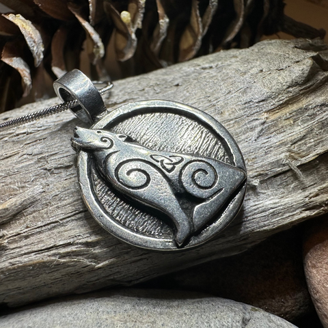 Load image into Gallery viewer, Celtic Wolf Pewter Necklace