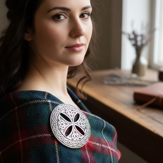Large Celtic Cross Tartan Pin - Handmade in Scotland — view 4