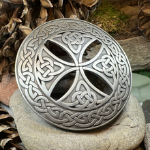 Load image into Gallery viewer, Large Celtic Cross Tartan Pin