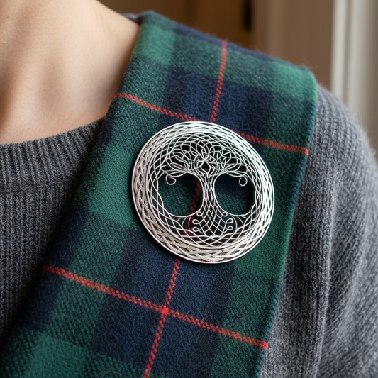 Large Pewter Tree of Life Tartan Pin — view 2