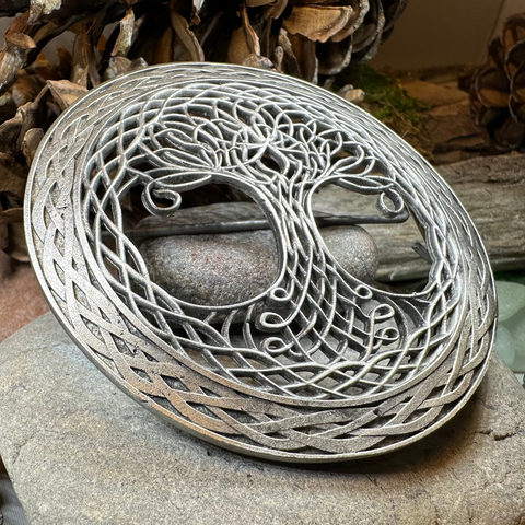 Load image into Gallery viewer, Large Pewter Tree of Life Tartan Pin