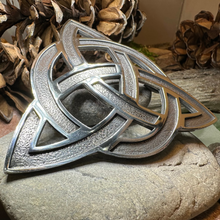 Load image into Gallery viewer, Large Celtic Triquetra Tartan Pin