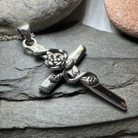 Load image into Gallery viewer, Faithful Rose Cross Necklace