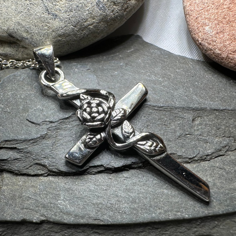 Load image into Gallery viewer, Faithful Rose Cross Necklace