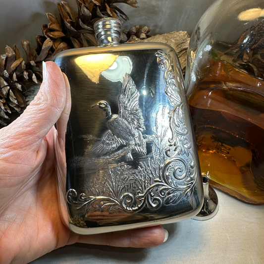 Mallard Duck Pewter Hip Flask - Handmade in England
