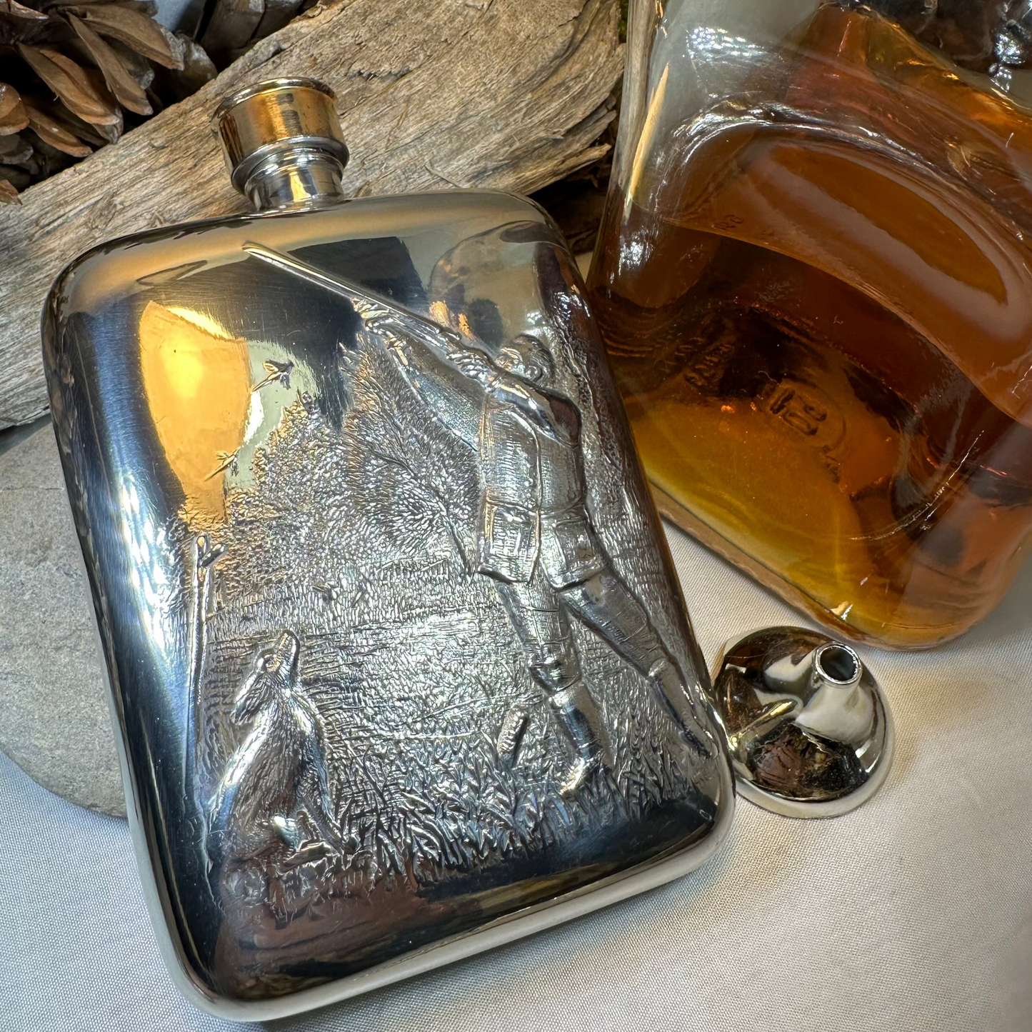 Gone Hunting Pewter Hip Flask - Handmade in England