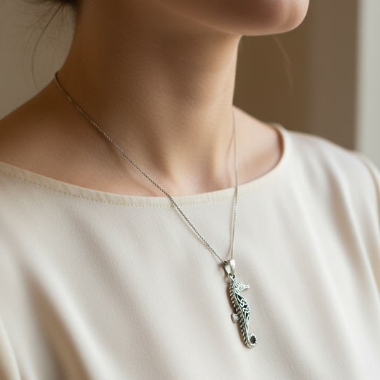 Celtic Seahorse Necklace in Sterling Silver