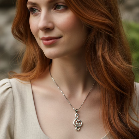 Sweet Music Note Necklace in Sterling Silver