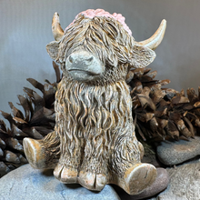 Load image into Gallery viewer, Flowers Highland Cow Figurine
