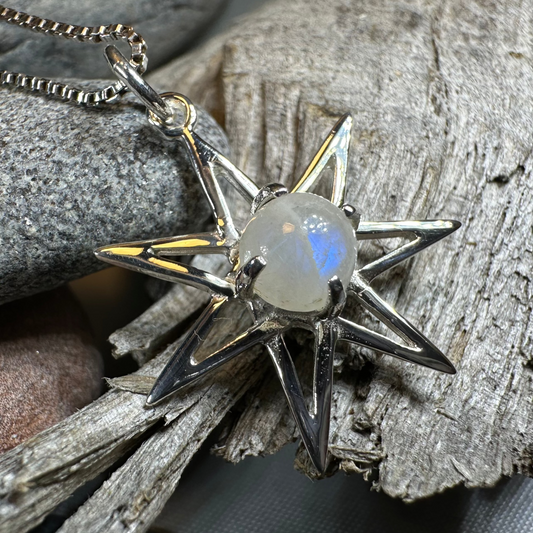 Moonstone Elven Star Necklace in Sterling Silver