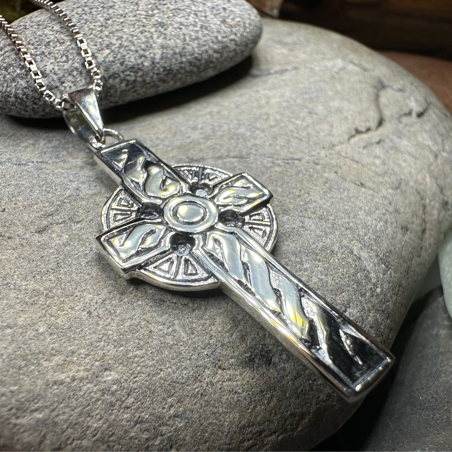 Teelin Celtic Cross Necklace in Sterling Silver — view 7