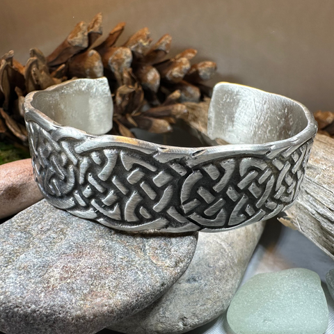 Load image into Gallery viewer, Celtic Knot Pewter Cuff Bracelet - Handmade in Scotland