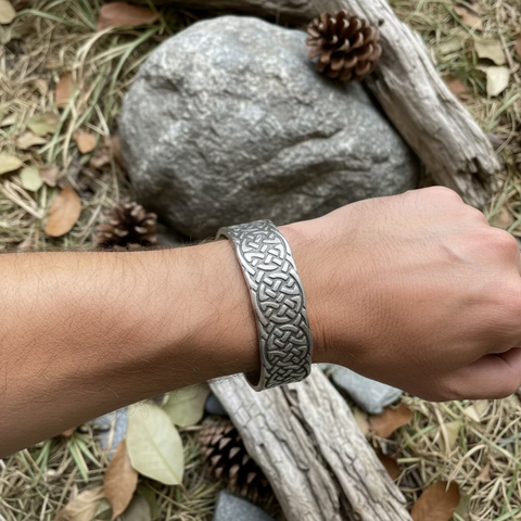 Load image into Gallery viewer, Celtic Knot Pewter Cuff Bracelet - Handmade in Scotland
