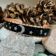 Load image into Gallery viewer, Midnight Moon & Stars Copper Cuff Bracelet