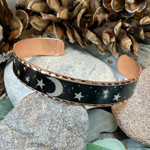 Load image into Gallery viewer, Midnight Moon & Stars Copper Cuff Bracelet