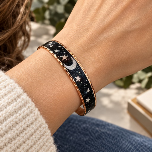 Midnight Moon & Stars Copper Cuff Bracelet — view 5