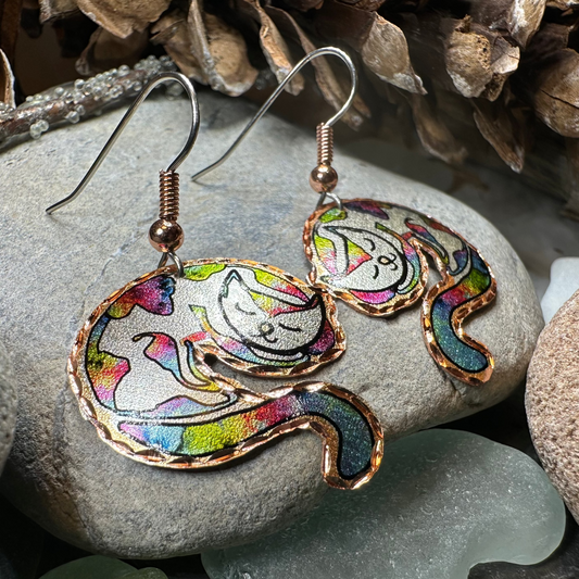 Hippie Cat Copper Earrings
