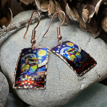Load image into Gallery viewer, Starry Night Owl Copper Earrings