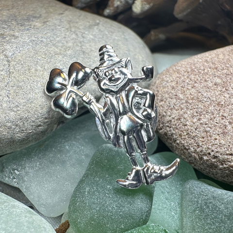 Load image into Gallery viewer, Lucky Leprechaun Shamrock Lapel Pin in Sterling Silver