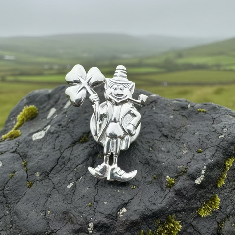 Load image into Gallery viewer, Lucky Leprechaun Shamrock Lapel Pin in Sterling Silver