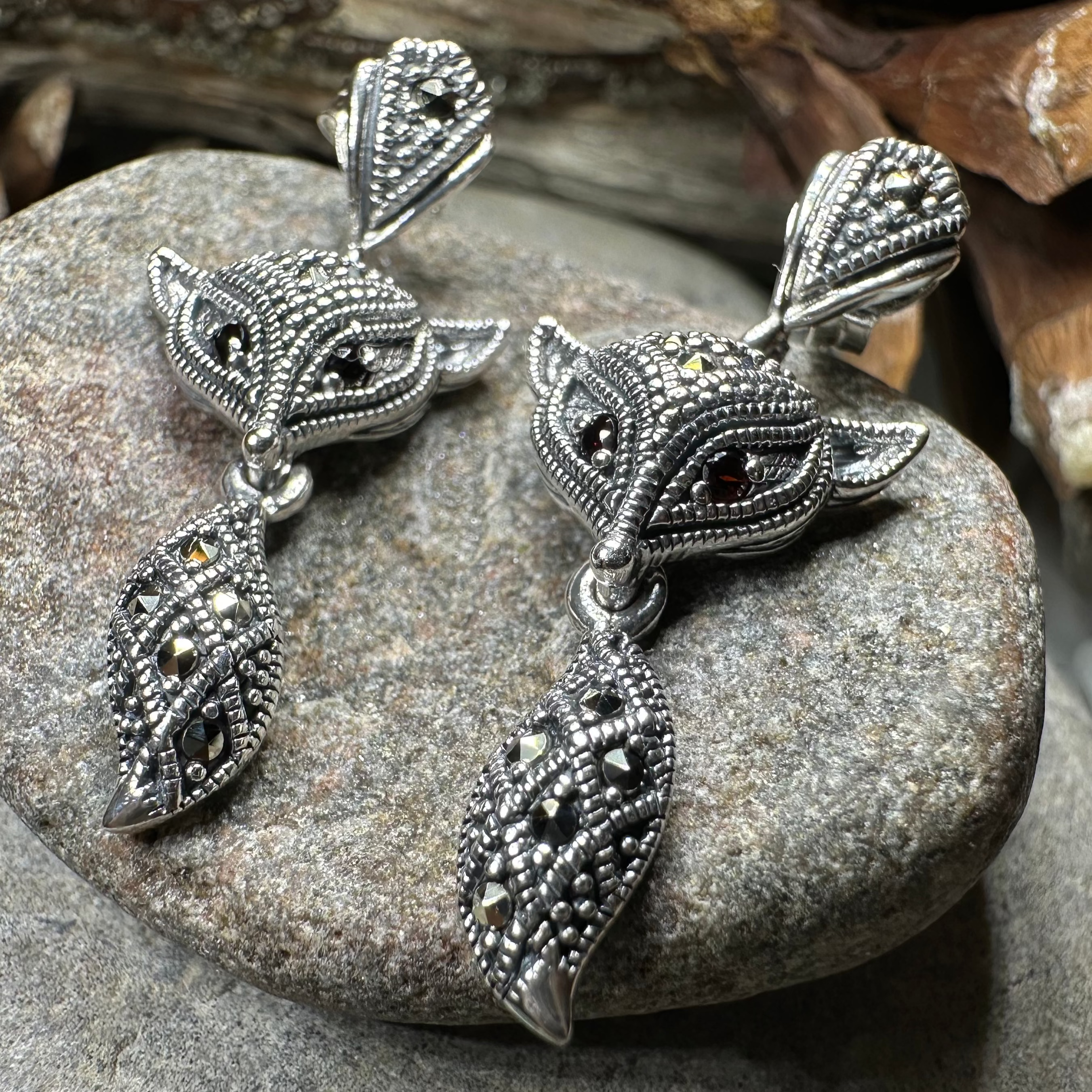 Vixen Fox Earrings - Sterling Silver | Celtic Crystal Design