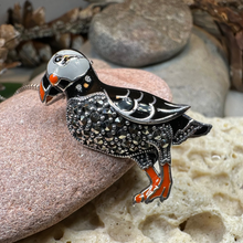 Load image into Gallery viewer, Coastal Puffin Marcasite Brooch
