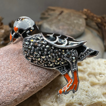 Load image into Gallery viewer, Coastal Puffin Marcasite Brooch