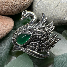 Load image into Gallery viewer, Eala Marcasite Swan Brooch in Sterling Silver